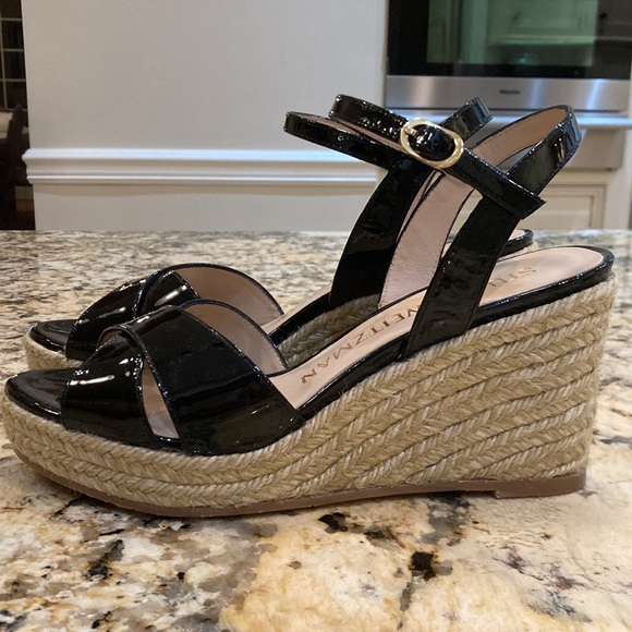 Stuart Weitzman Rosemarie Patent Leather Platform Espadrille Wedge Sandals - Picture 2 of 7